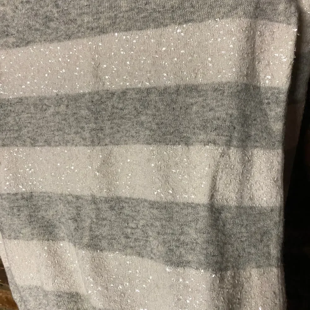 J. Crew Gray White Sparkle Stripe Merino Wool Pullover Sweater Women's Size XXS